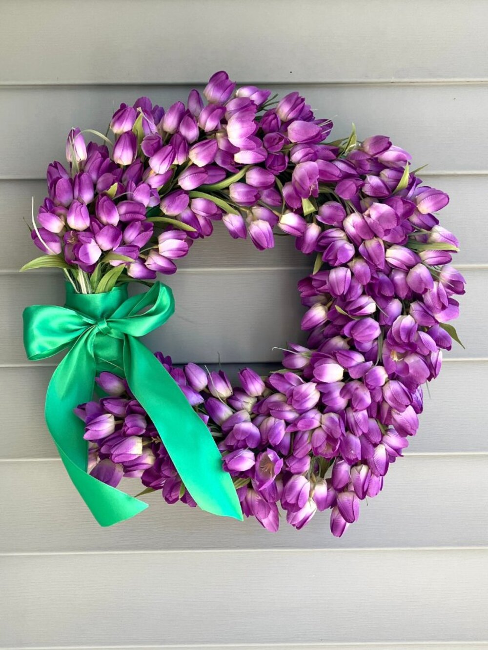 Purple Green Tulip Wreath Rustic Farmhouse Faux Florals Spring Summer